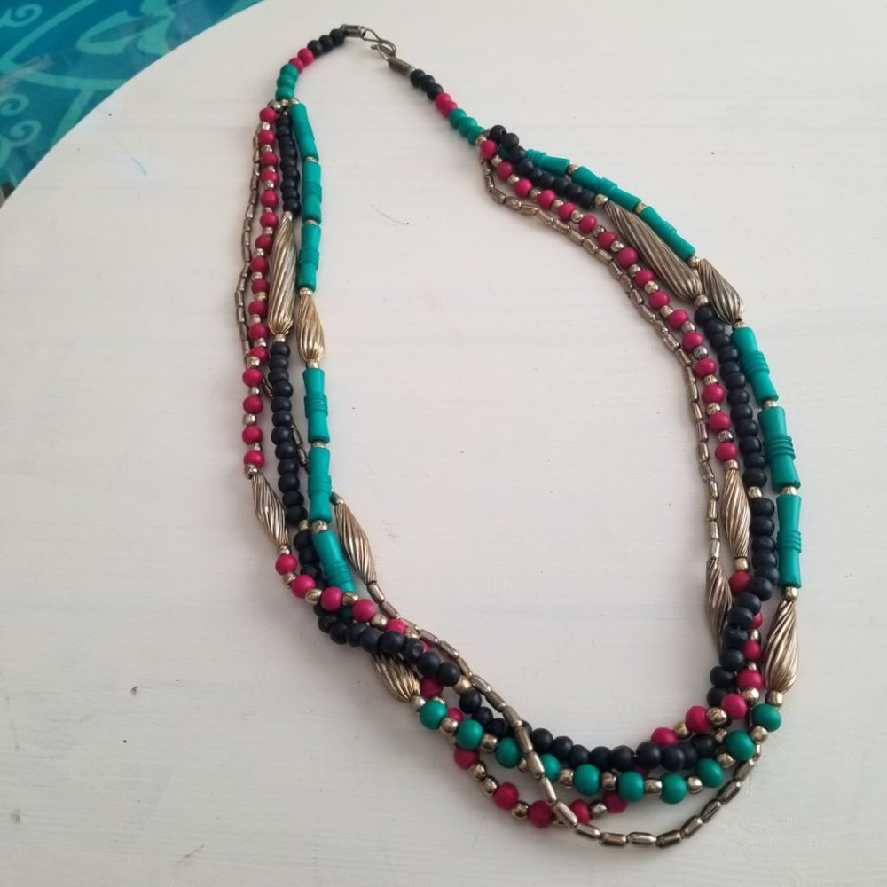 Funky Boho Colorful Multi Strand Necklace Jewelry